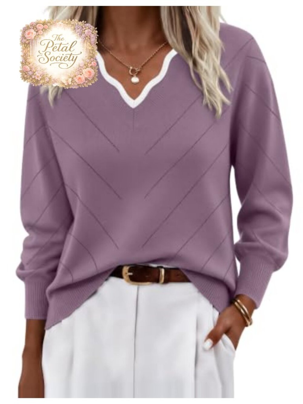 Ekouaer Women's V Neck Sweater Knit Lightweight Long Sleeve Pullover